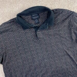 Van Heusen Mens Mercerized Cotton Polo Shirt Black Geometric Print Size M